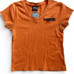 Vintage Y2K Harley-Davidson NYC V-Neck Tee Orange Women’s M